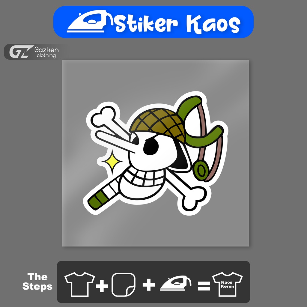 Stiker Kaos One Piece Usopp Pirate Flag Logo Sticker Sablon Tempelan Baju Dengan Setrika Murah dan P