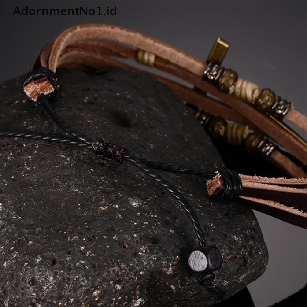 [AdornmentNo1] Gelang Salib Kulit Bangles Adjustable Bohemia Rantai Gelang Pria Perhiasan [ID]