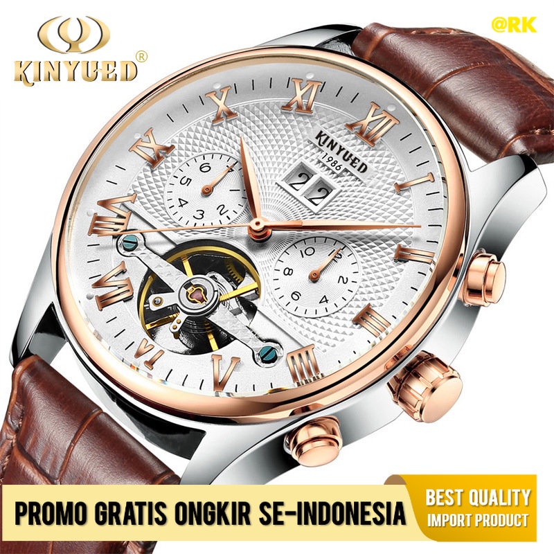 Jam Tangan Dewasa Kinyued Jinyueda Otomatis Hollow Tourbillon Otomatis Pria Jam Tangan Mekanis Jam T