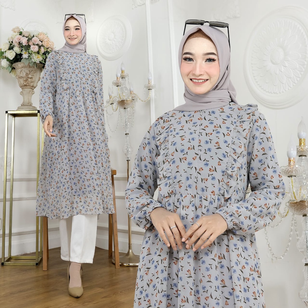 Atasan Wanita Baju Tunik Terbaru Bahan Ceruty babydol Mewah Model Rempel