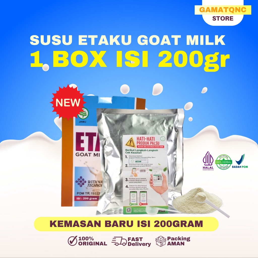 

Susu Kambing Etawa Asli 1 Box Isi 200gr Rendah Lemak Susu Kambing Etawa Bubuk Penambah Berat Badan dan Nafsu Makan ETAKU GOATMILK