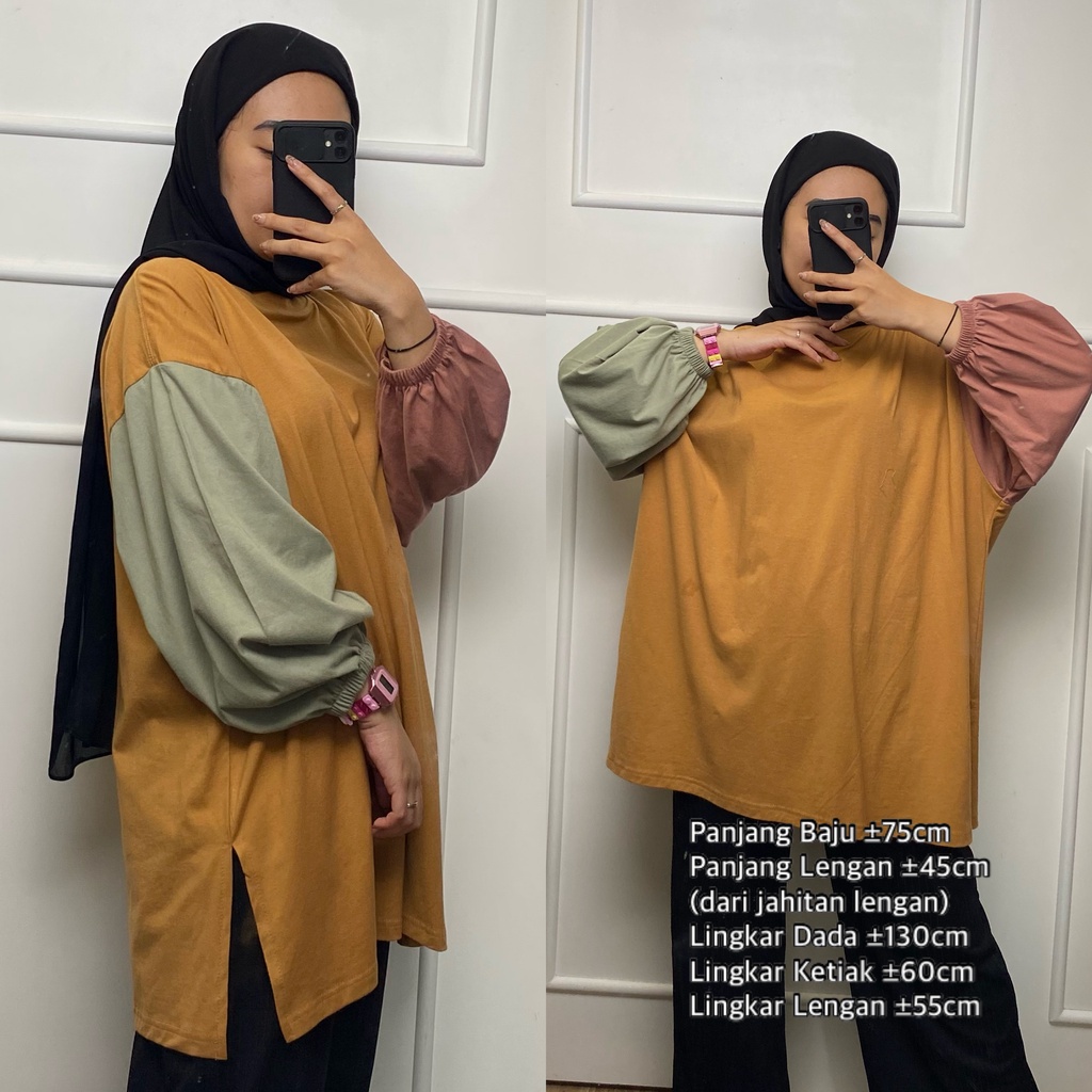 Kaos Wanita Lengan Panjang Blouse Lengan Balon Oversize