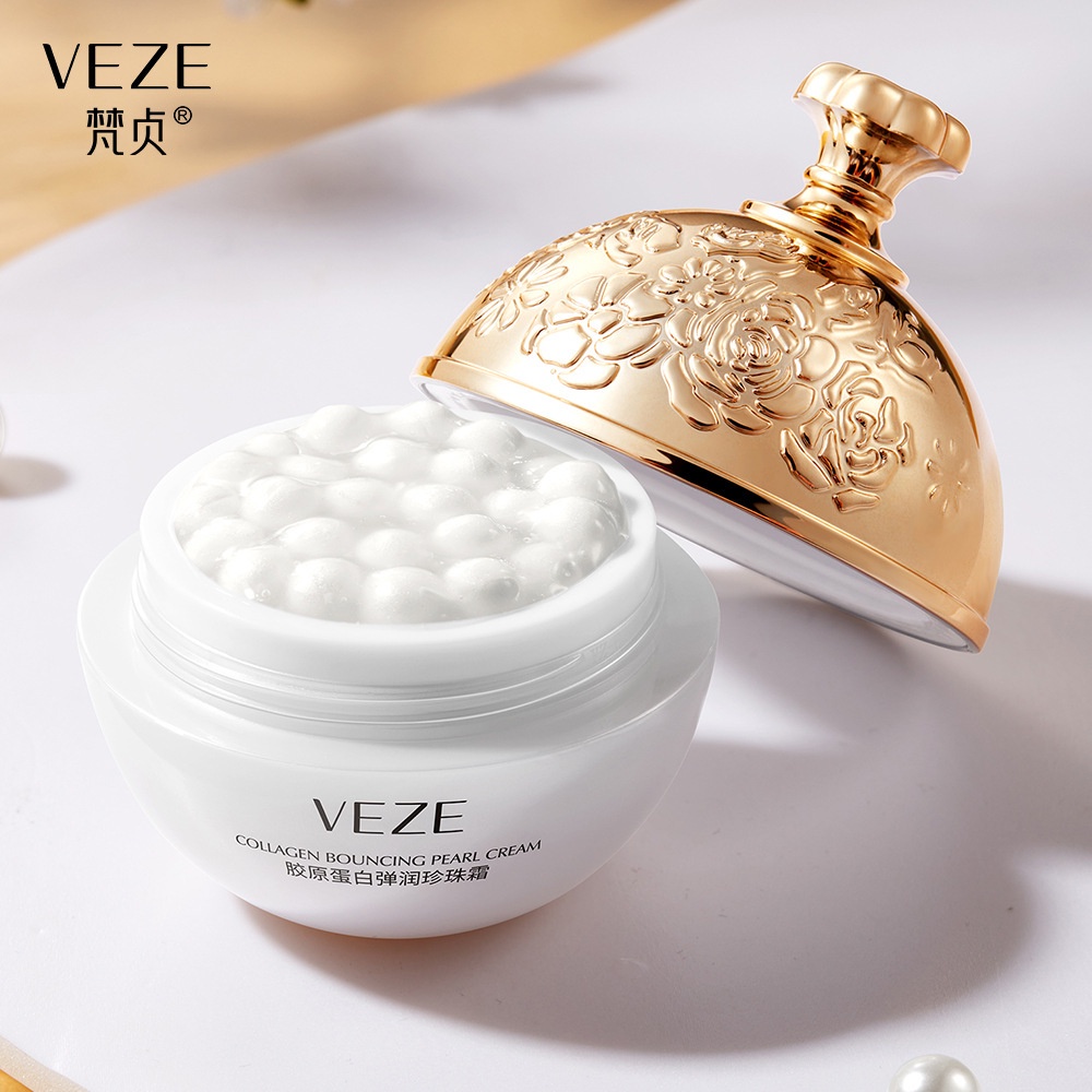 [BPOM] - Veze Collagen Bouncy Pearl Cream Whitening Moisturizing Anti-Aging Pearl Krim Wajah