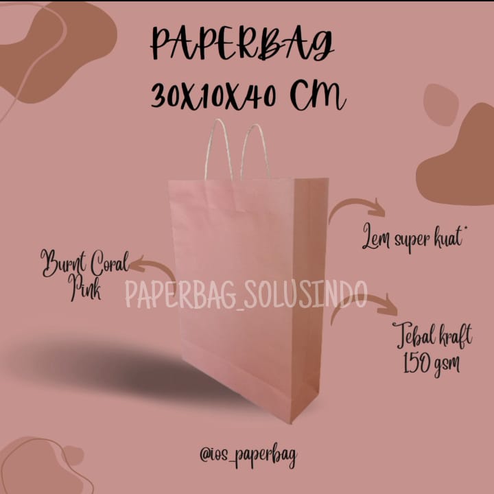 

Paperbag / Kantong Kertas / Kantong Belanja / Paper Bag 30x10x40 cm Warna Burnt Coral Pink (D)