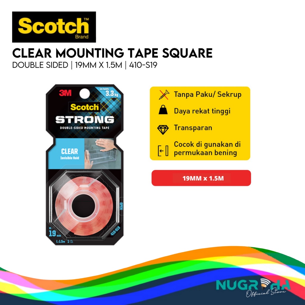 

Scotch 3M Perekat Double Side Clear Mounting Tape 19MM X 1.5M 410-S19