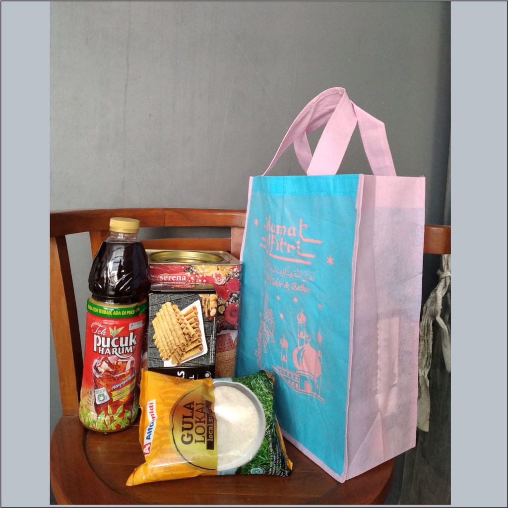 

Tas Lebaran Mika JUMBO Idul Fitri 28x38x14 Besar Warna Biru Muda Mix Warna