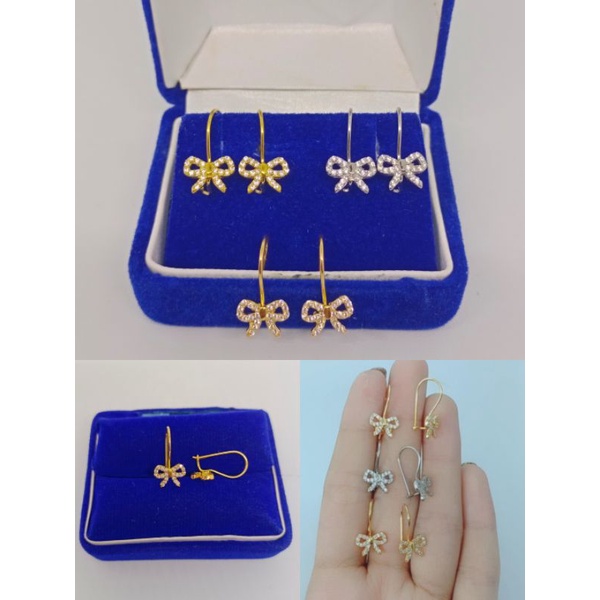 anting wanita model kait pita mata putih/perak asli silver 925 lapis emas/perhiasan fashion wanita terbaru