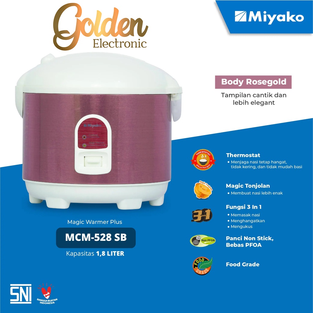 Rice Cooker Miyako MCM-528SB 1.8 Liter Magic Com MCM 528 SB 3in1 Anti Lengket MCM528SB Food Grade