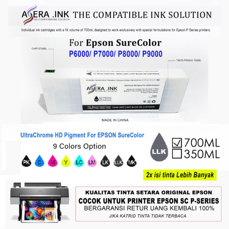 TINTA EPSON COMPATIBLE SC P6000 P7000 P8000 P9000 700ML PK C VM Y LC VLM LK LLK MK 100% SETARA TINTA