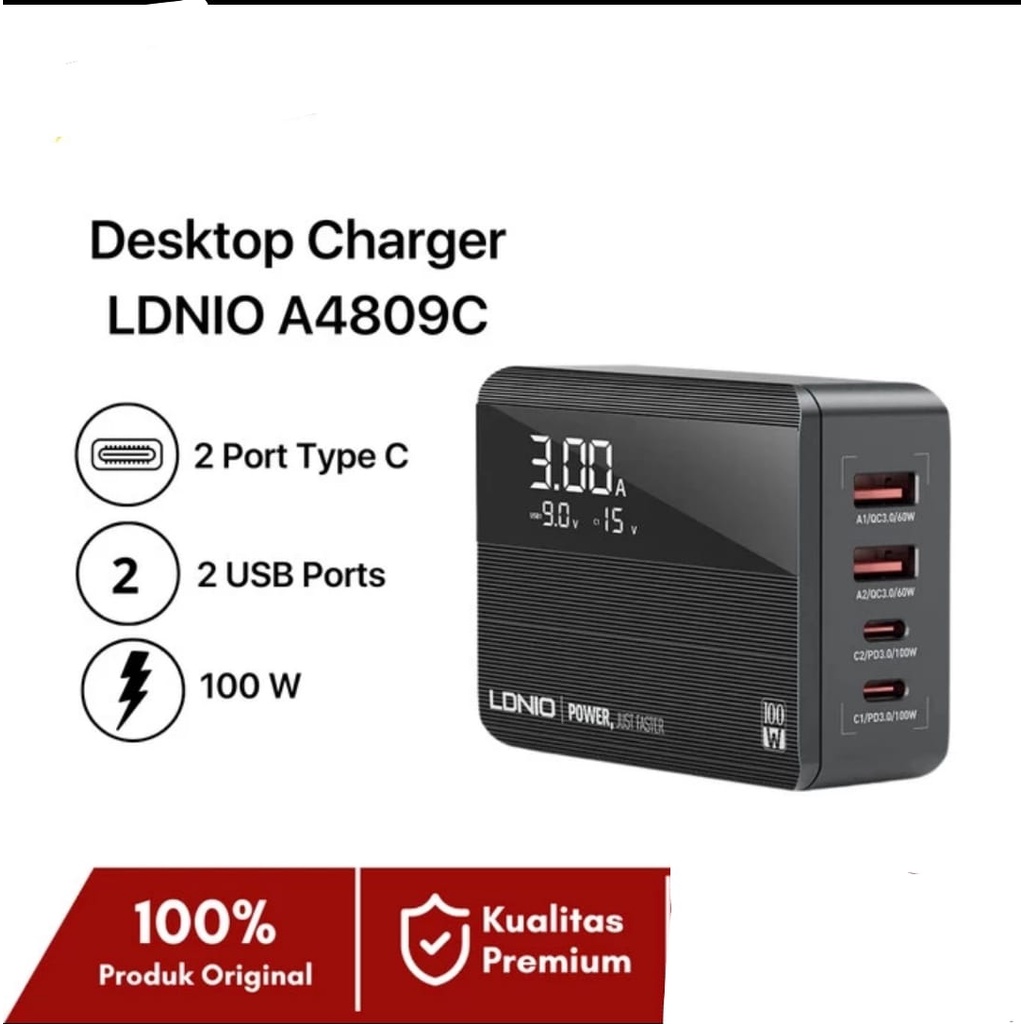 Charger LDNIO A4809C Super Fast Charging 4 Port 100W Desktop Charger