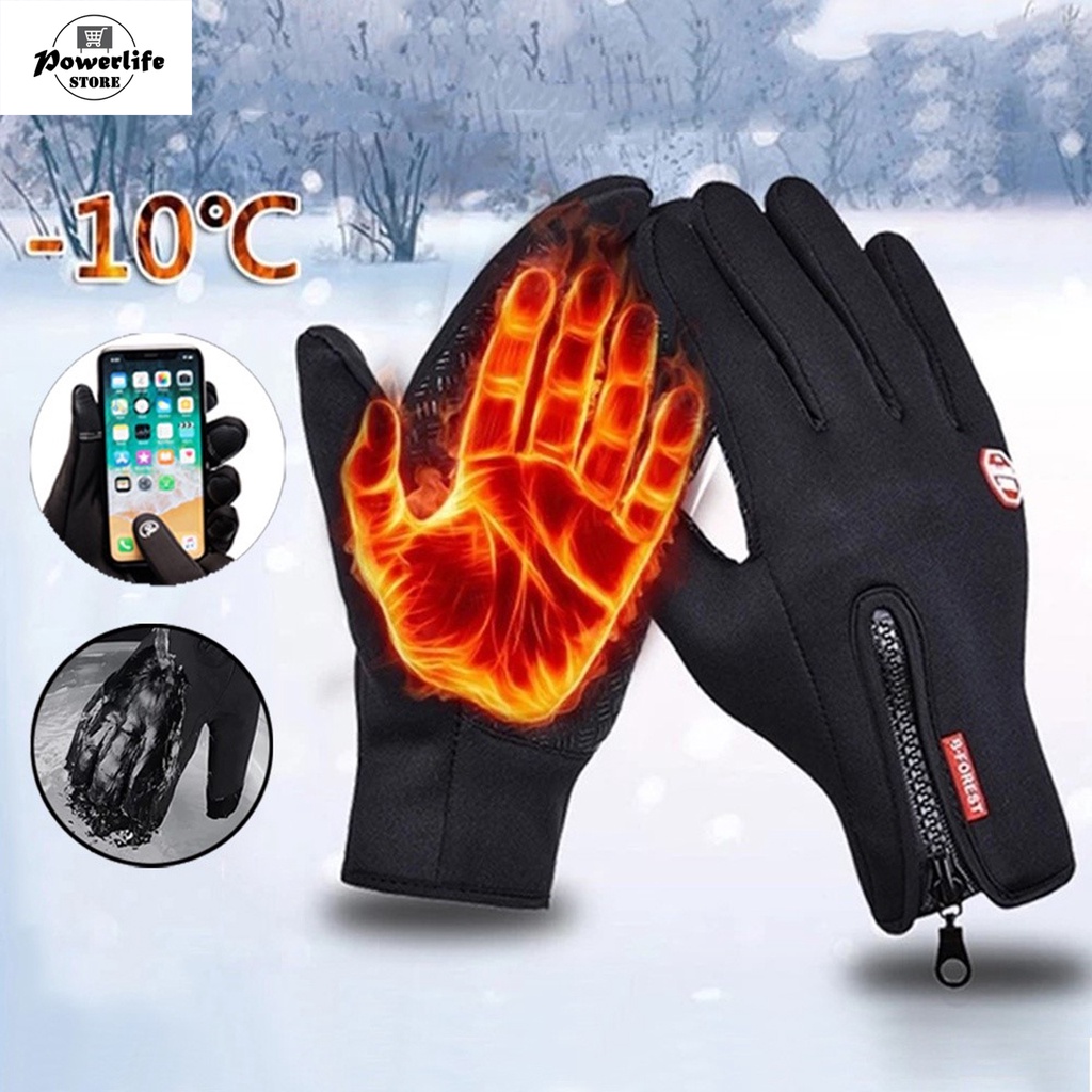 (COD) Sarung tangan Sepeda Motor Touchscreen HP handphone Zipper Resleting Waterproof Dengan Zipper Gym Sport Gloves