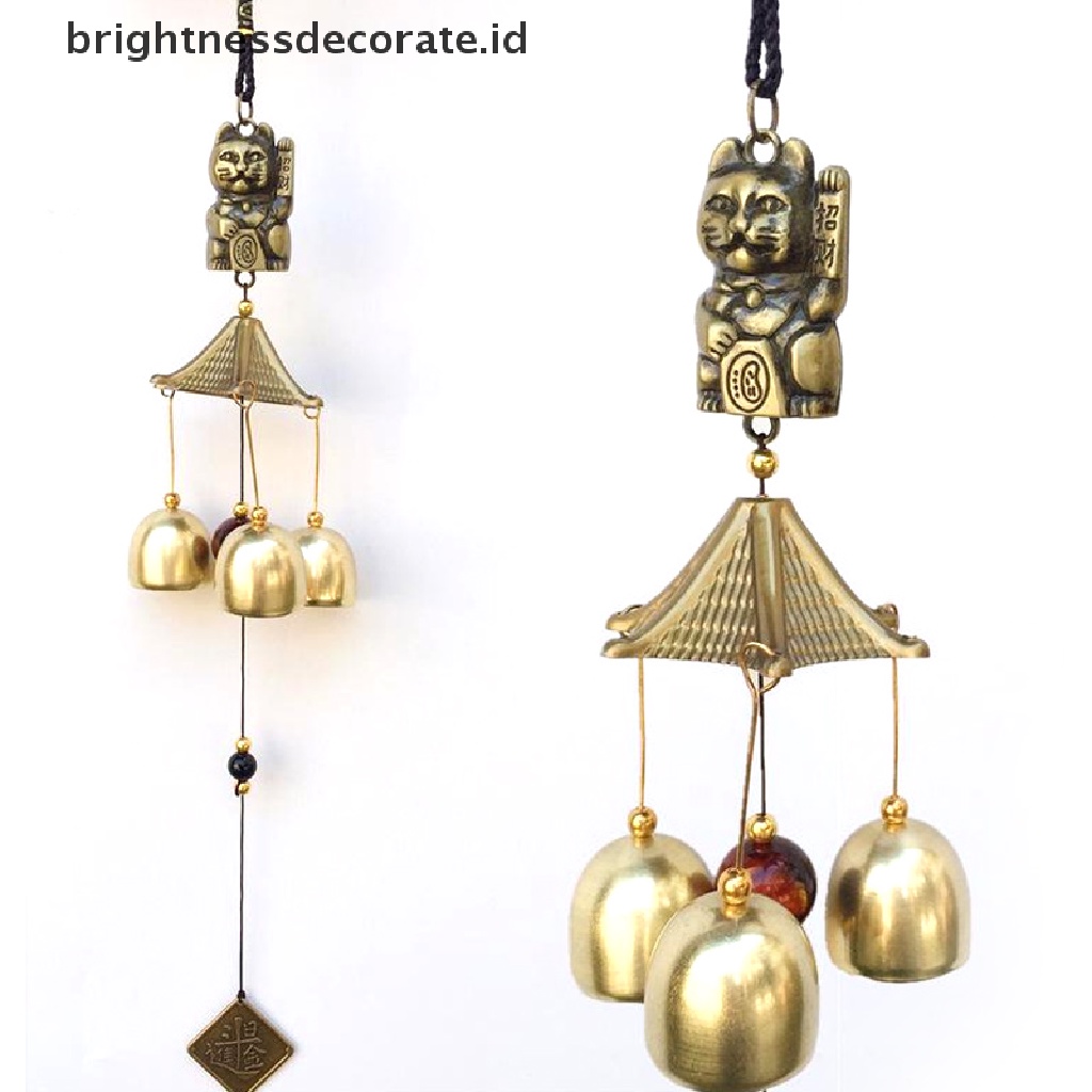 [Birth] Logam Tembaga Lonceng Angin Liontin Dekorasi Pintu Lucky Cat Feng Shui Pendant [ID]