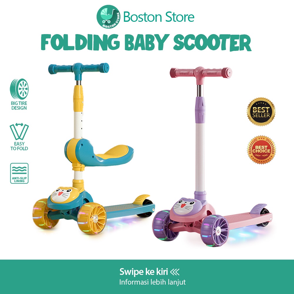 Bostonstore Skuter anak Mainan mobil Anak Scooter Lipat Duduk 3 in 1 / 3~12 tahun / Otoped Anak / Otoped Anak Roda 3 / Otoped Anak Roda 3 Injak / Skuter Anak / Skuter Anak Roda 3 / Skuter Anak Karakter / Scooter Listrik / Scooter Anak Roda 3 / Scooter