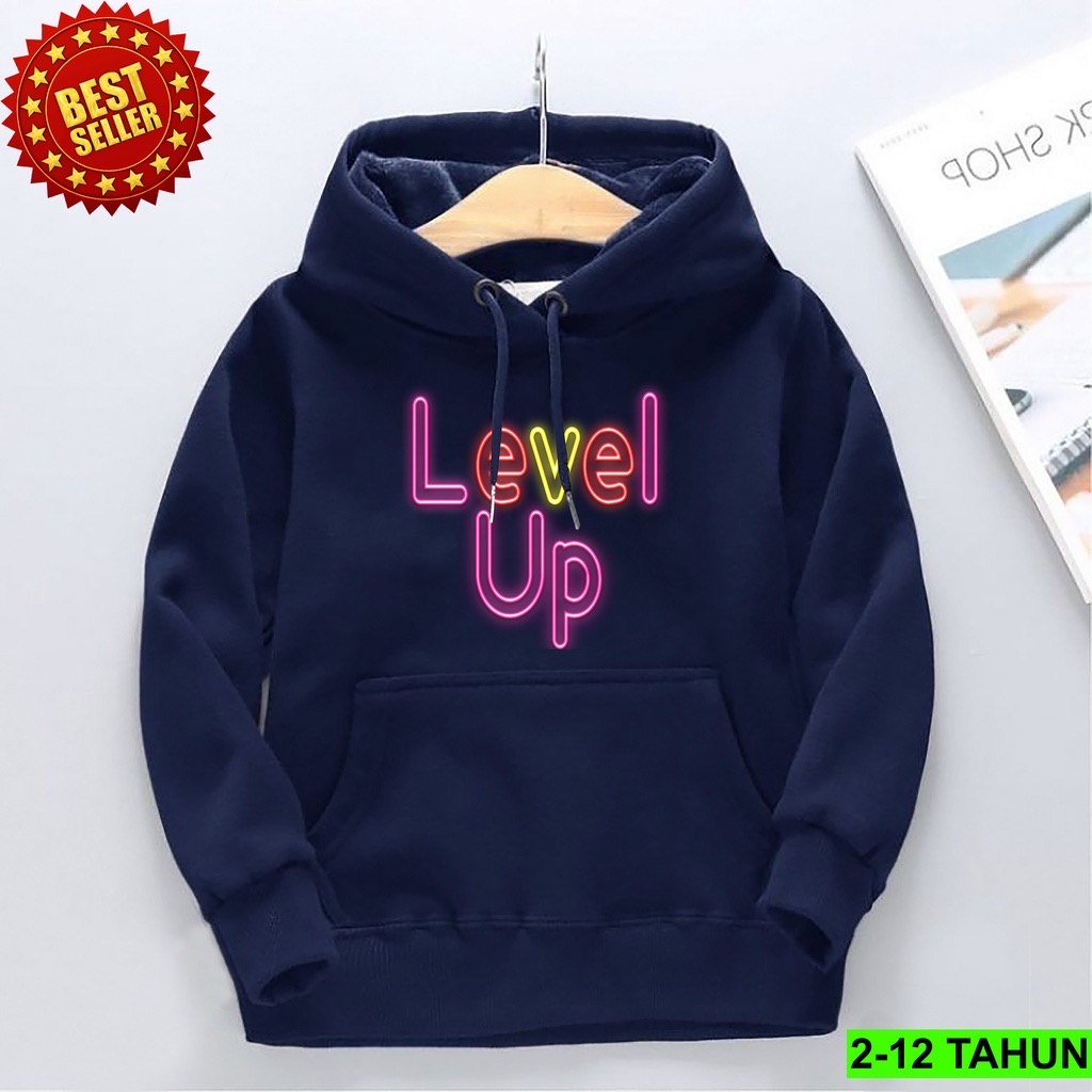 LEVEL UP Jumper Hoodie Anak   II Jaket Hoodie Anak Viral Bahan Fleece Size M - XL ( Laki Laki &amp; Peremepuan )