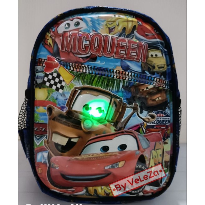 Tas ransel anak laki-laki sekolah PAUD TK karakter mcqueen led