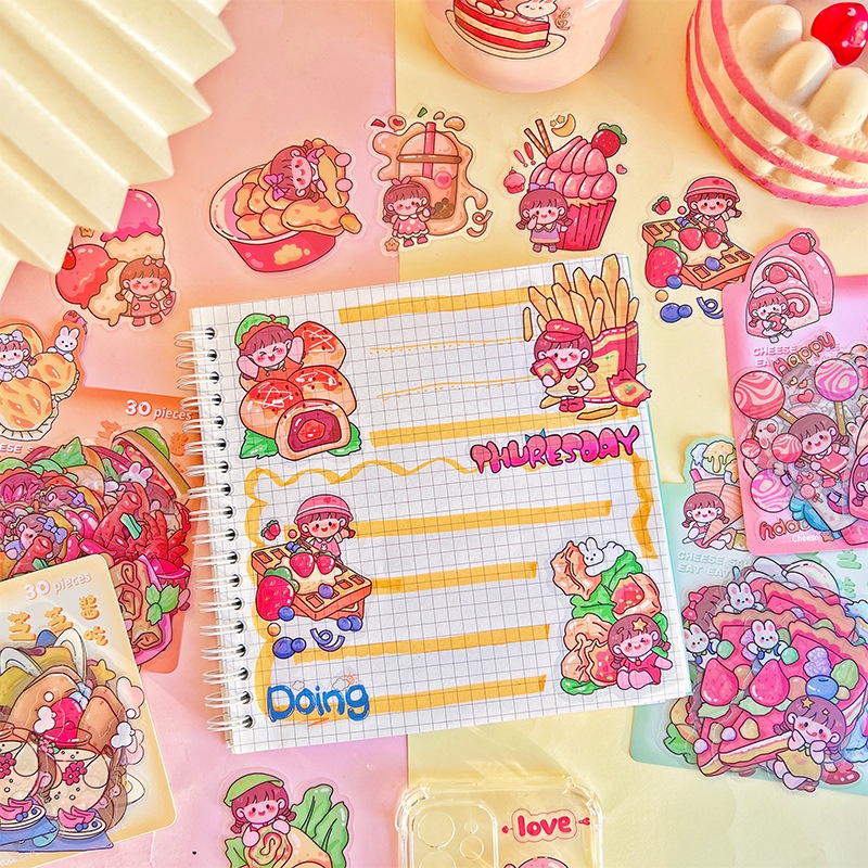 (30 PC) STICKER LUCU AESTHETIC KARTUN JAPAN/ STIKER KARTUN JEPANG CAKE