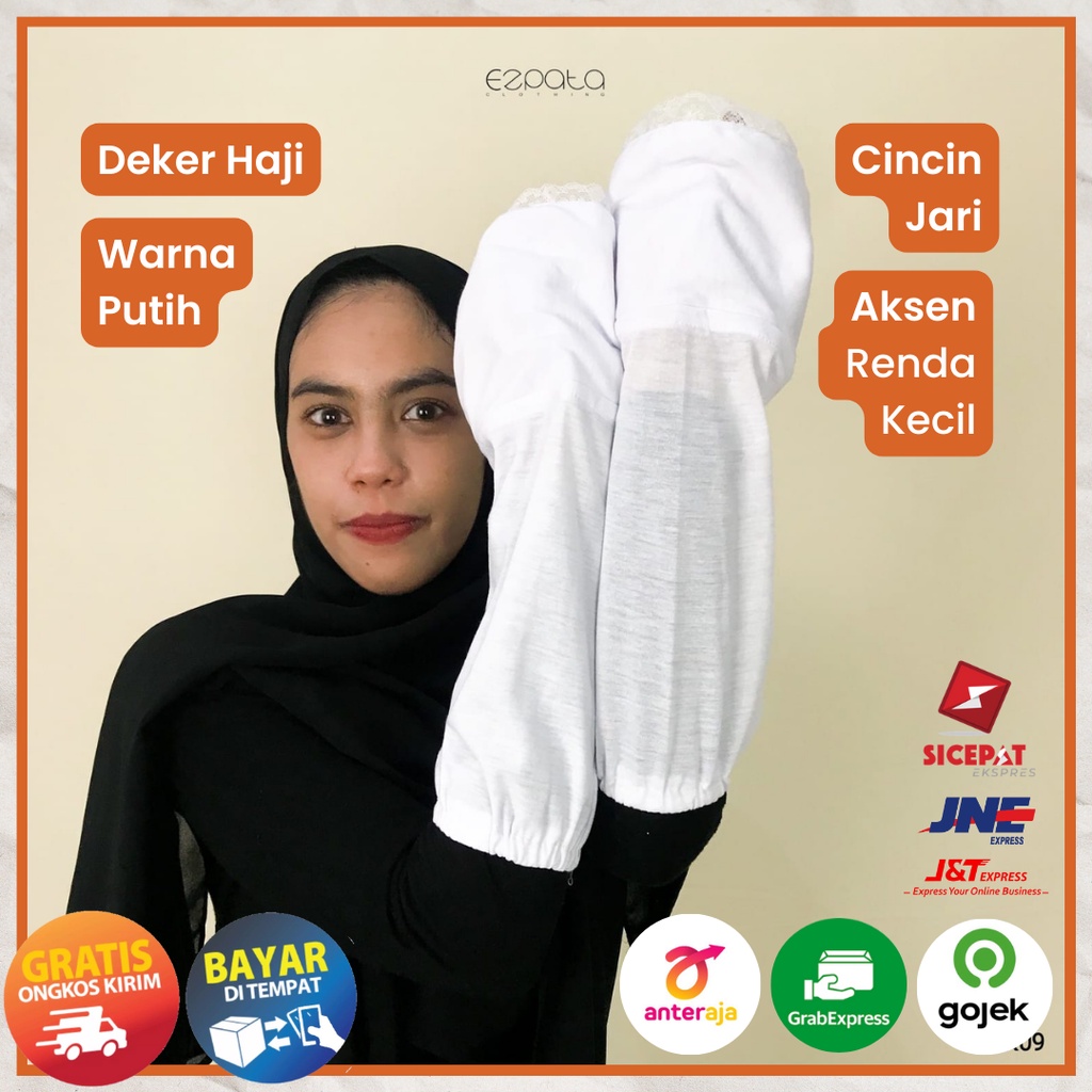 Ezpata Sarung Tangan Deker Haji Warna Putih Aksen Renda Kecil Random Perlengkapan Umroh Murah Kualitas Premium