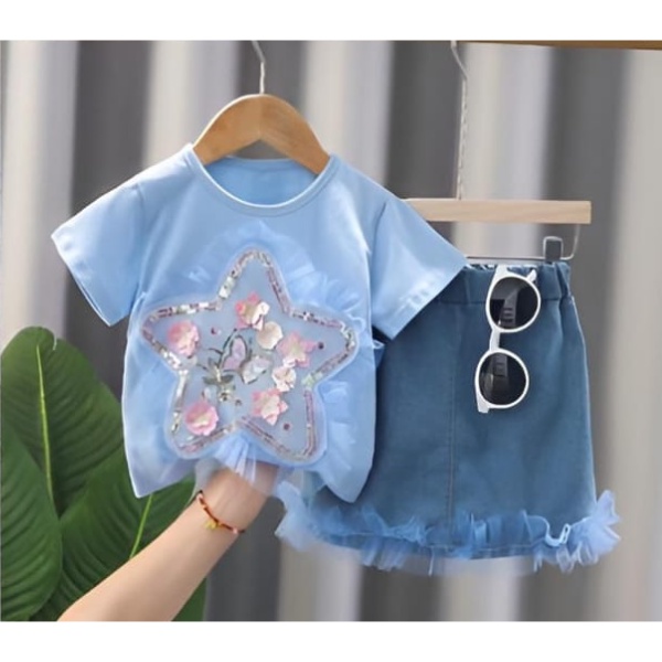 Setelan Rok Jeans Kai Ji Li / Set Jean Anak Perempuan Import 1-4 tahun / Baju 2in1 Baby Cewek/ Setel