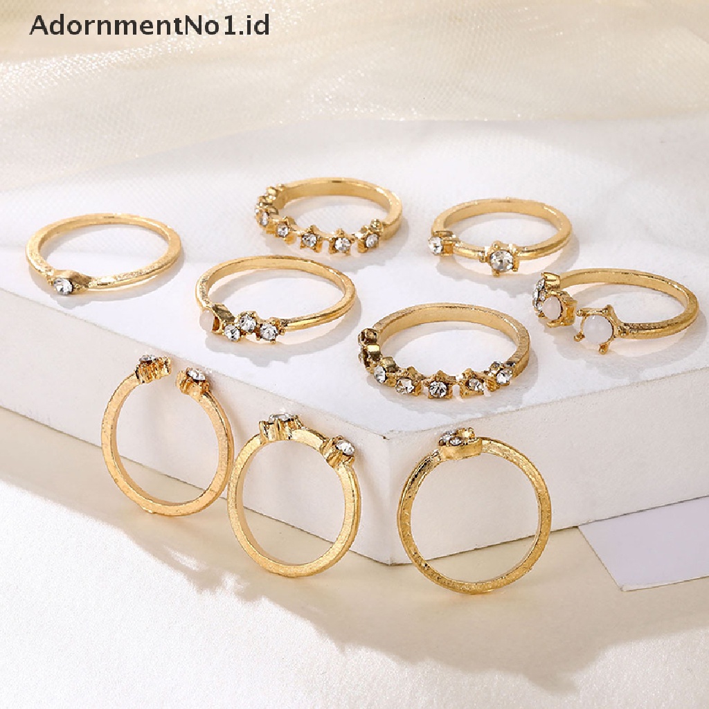 [AdornmentNo1] 9pcs Vintage Kristal Bintang Bulan Cincin Set Wanita Boho Jari Cincin Fashion Perhiasan [ID]