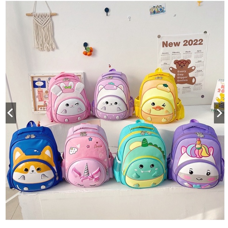 TAS RANSEL ANAK IMPORT KARAKTER BACKPACK DINO DINOSAURUS TAS ANAK UNICORN DOG SHIBA INU BEBEK DUCK KELINCI RABBIT ANIMAL