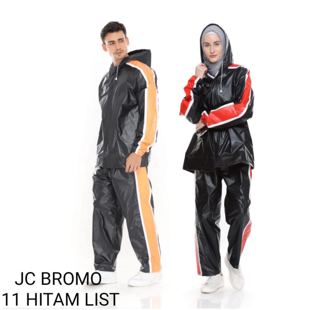 Bromo jas hujan stelan jaket celana bromo sebelas pro hitam list orange/List merah/Jas hujan dewasa 