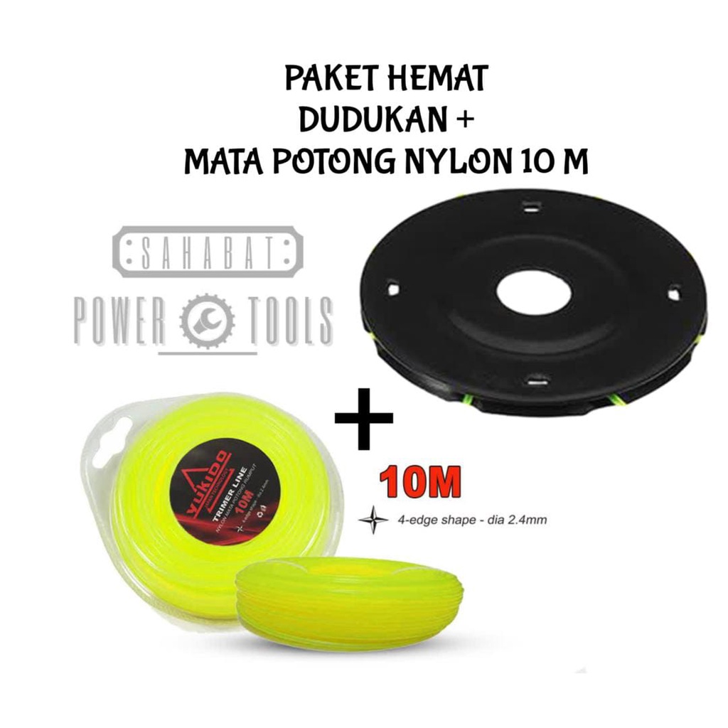 BABAYO!!! KUALITAS TERJAMIN PAKET DUDUKAN SENAR MESIN POTONG RUMPUT GENDONG TATAKAN PIRINGAN SENAR NYLON KEPALA PISAU POTONG RUMPUT TRIMMER HEAD + SENAR 4 PCS Sahabat Power Tools