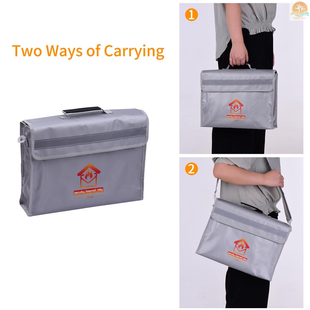 [MMOI] Tas Dokumen Tahan Api Ukuran Besar Tahan Api &amp; Air Money Bag Safety Box Zipper Closure with Shoulder Strap Storage Bag Pouch Untuk File Cash Passport Perhiasan Laptop Tabl