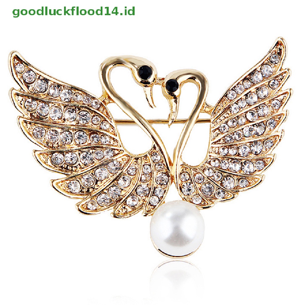 [GOOGFOUR] Lucu Kristal Swan Bros Pin Pecinta Hewan Berlian Imitasi Bros Perhiasan Pin [TOP]