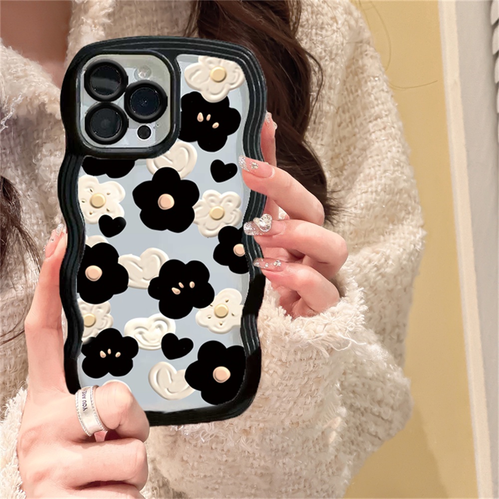 IPHONE Case Fashion Kompatibel Untuk Iphone11 14 12 13 Pro MAX iPhone7 8plus 6s Plus XR 14Plus XS MAX SE 2020 Bingkai Bergelombang Timbul Bunga Berlian Check Pattern Soft Clear Phone Cover BY