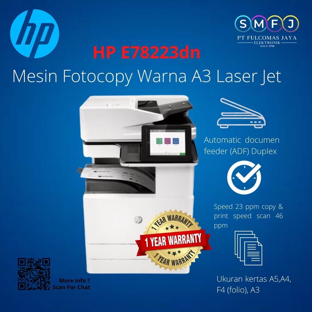 Mesin Fotocopy Berwarna A3 Laser Jet HP E78223dn GARANSI RESMI
