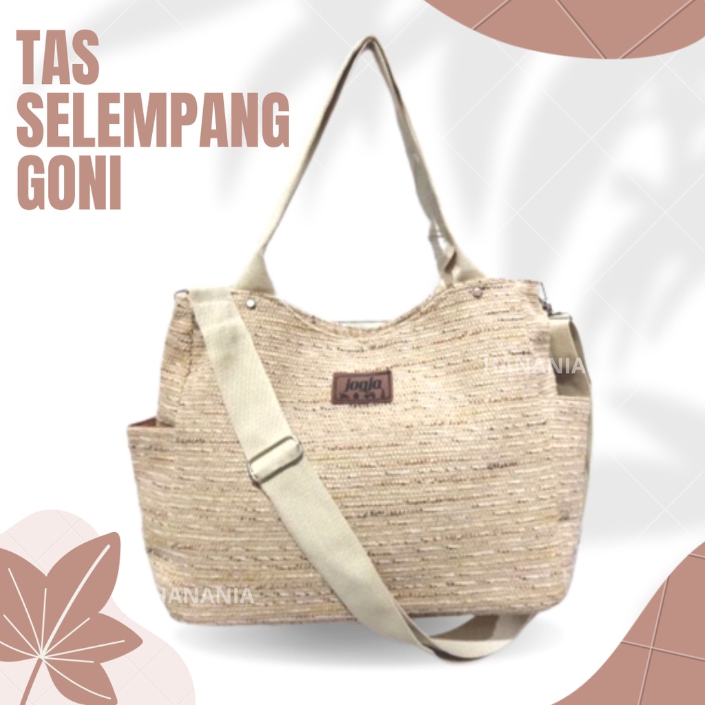 Tas selempang dan bahu model tote hobo / Tas goni premium Ukuran 36x24x14cm