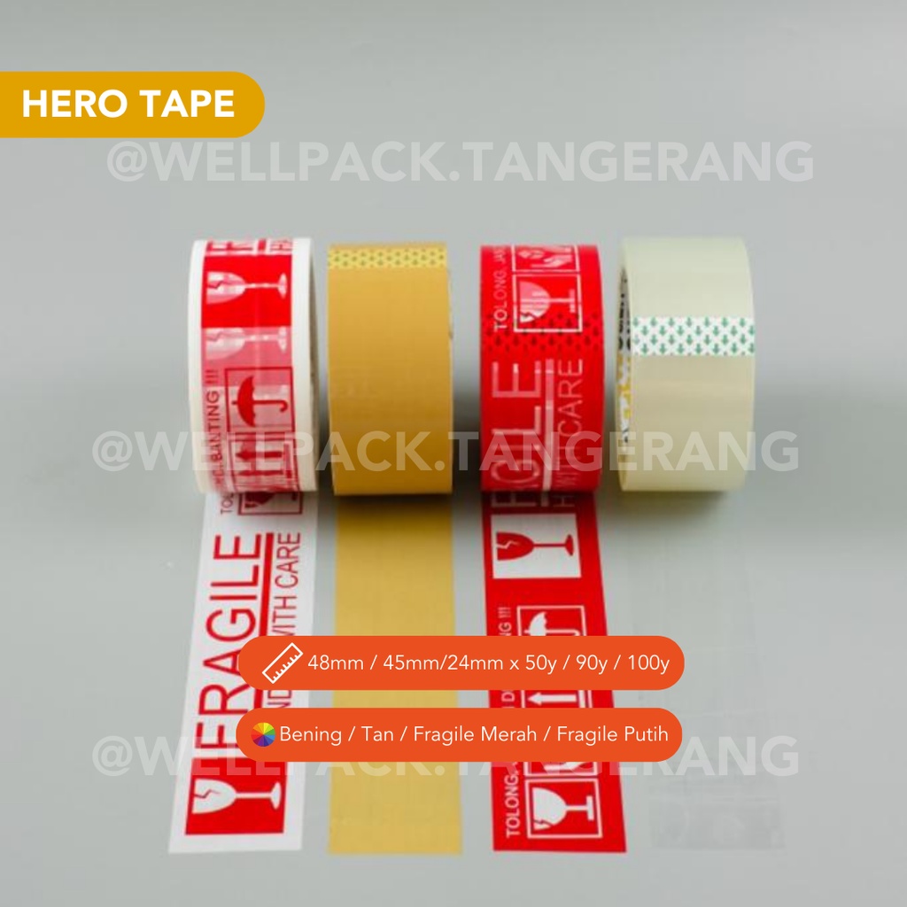 

(SLOP ISI 6 ROLL) Lakban Bening/ Tan / Cokelat Herotape Premium Tebal 45mm 2inch x 90 yard/ 100yard