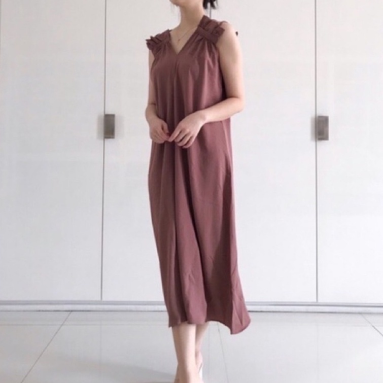 VS - INNER DRESS TANPA LENGAN RUFFLE KRIWIL/ LONG DRESS WANITA MAXI / LIZY INNER DRESS