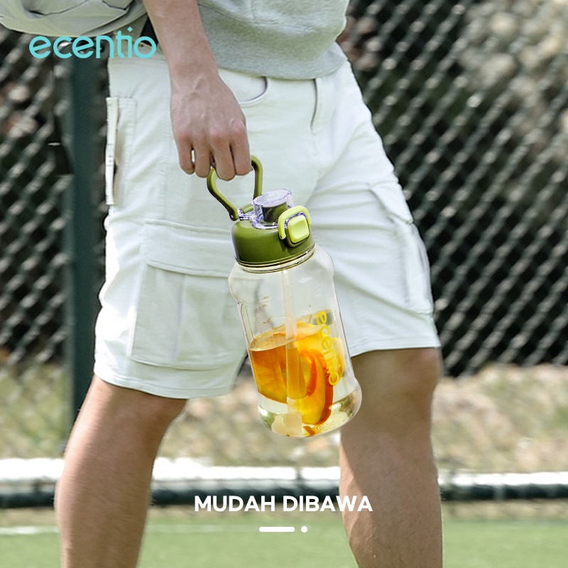 ecentio Botol Minum 1000ml Dan Sedotan Besar Botol Air Minum Sport Anti Bocor Botol Olahraga Tempat Minum BPA Free