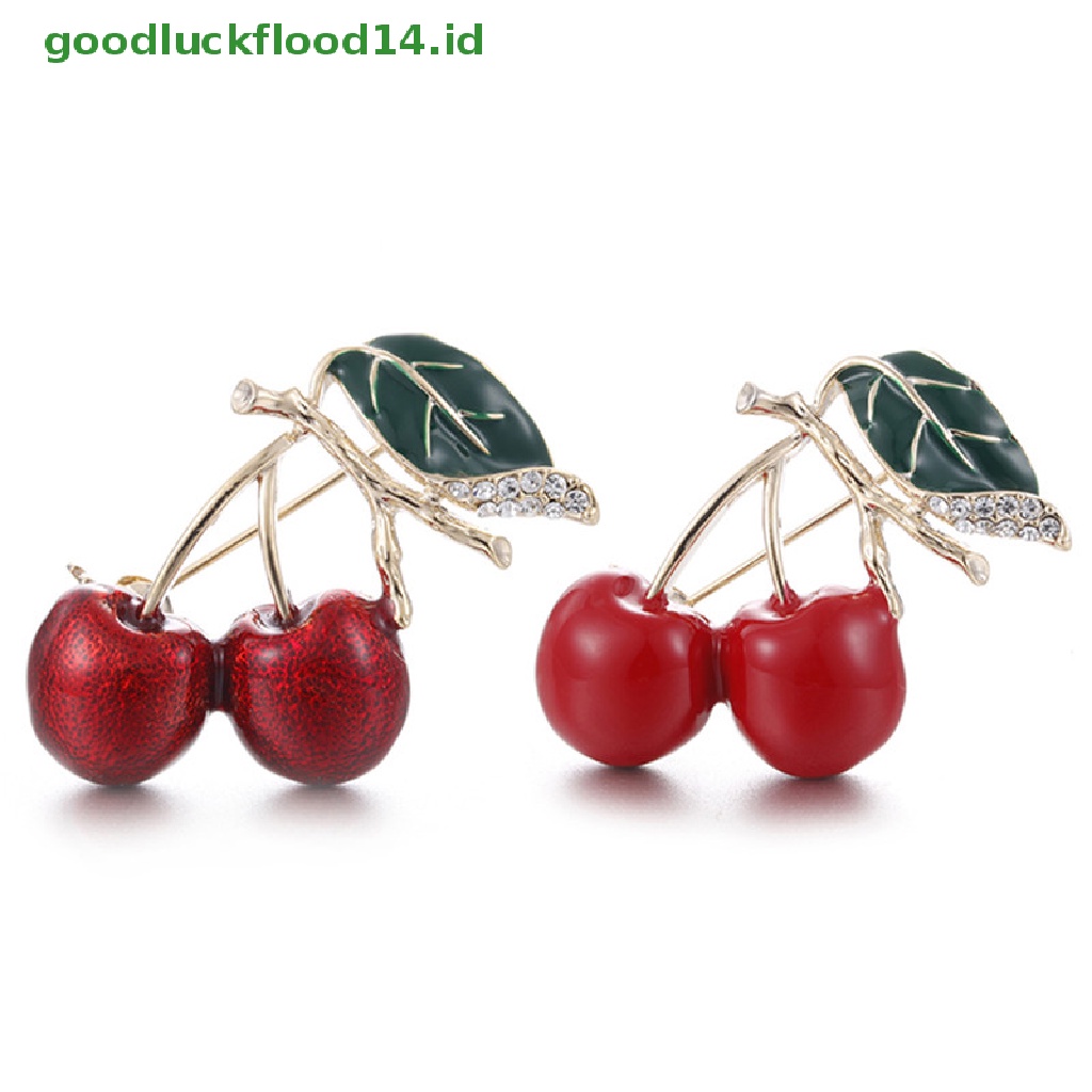 [GOOGFOUR] Enamel Merah Cherry Logam Bros Pin Tombol Kristal Bros Sweater Klip Perhiasan [TOP]