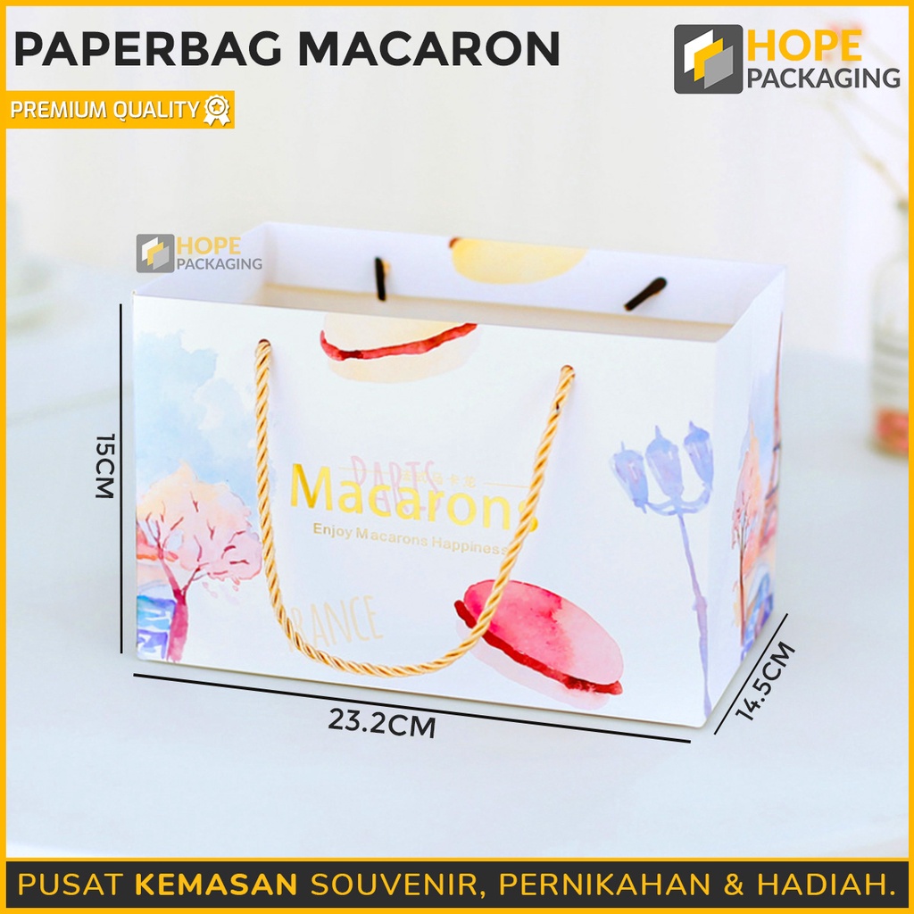 

Papar Bag Macaroon Size : 23.2 x 14.5 x 15 cm / Kantong Hadiah / Tas Hampers Macaroon / Gift Box / Tas Hadiah / Paper Bag Kue Macaroon