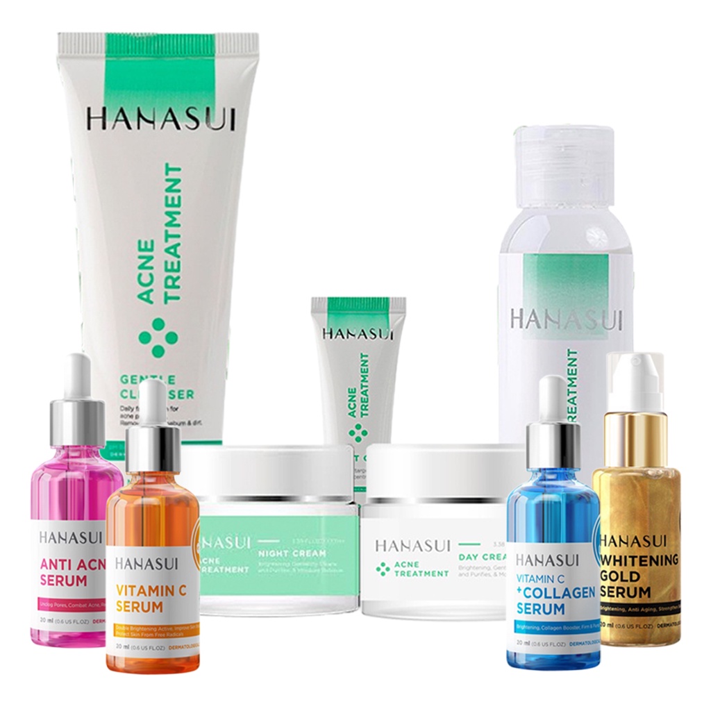 Ningrum - HANASUI Paket Acne Treatment Series 6in1 + Serum Vitamin C / Gold / Collagen / Acne | Perawatan Kecantikan Wajah Skincare Paket + Serum 5pcs Lebih Murah Original BPOM - 5024