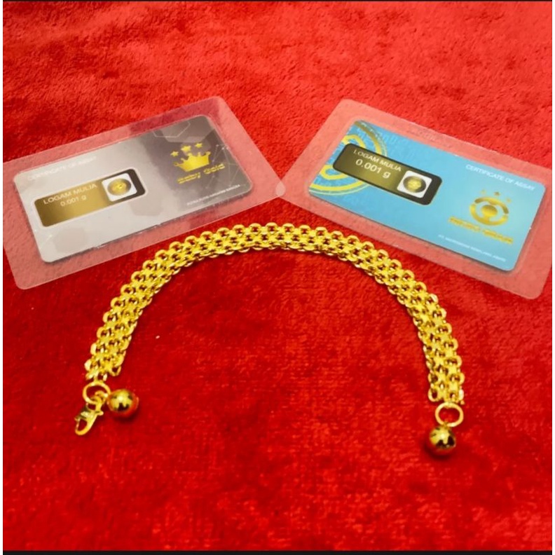 promo Gelang tangan hongkong motif tikar lebar lapis mas 24k bonus logam mulia