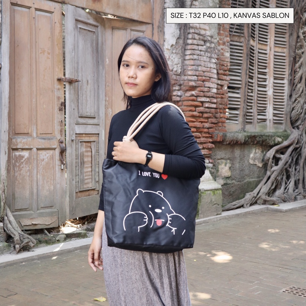 TOTE BAG KANVAS BLACU MOTIF RESLETING TOTEBAG bisa CUSTOM PRINT Muat LAPTOP DAN BUKU