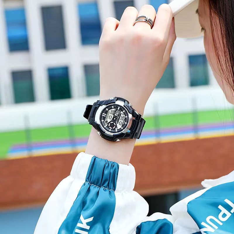 Jam Tangan Bulat Wanita Dan Pria Digital Strap Rubber Korea Sport Elektronik