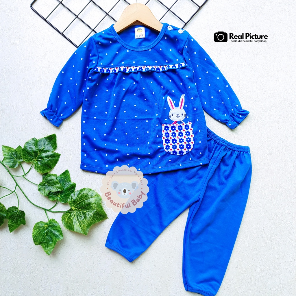 Setelan Piyama Baju Bayi Perempuan Motif Rabbit Polka Usia 3 sd 18 Bulan Lengan Panjang Celana Panjang  / Baju Bayi Perempuan Syifana / Baby.ou