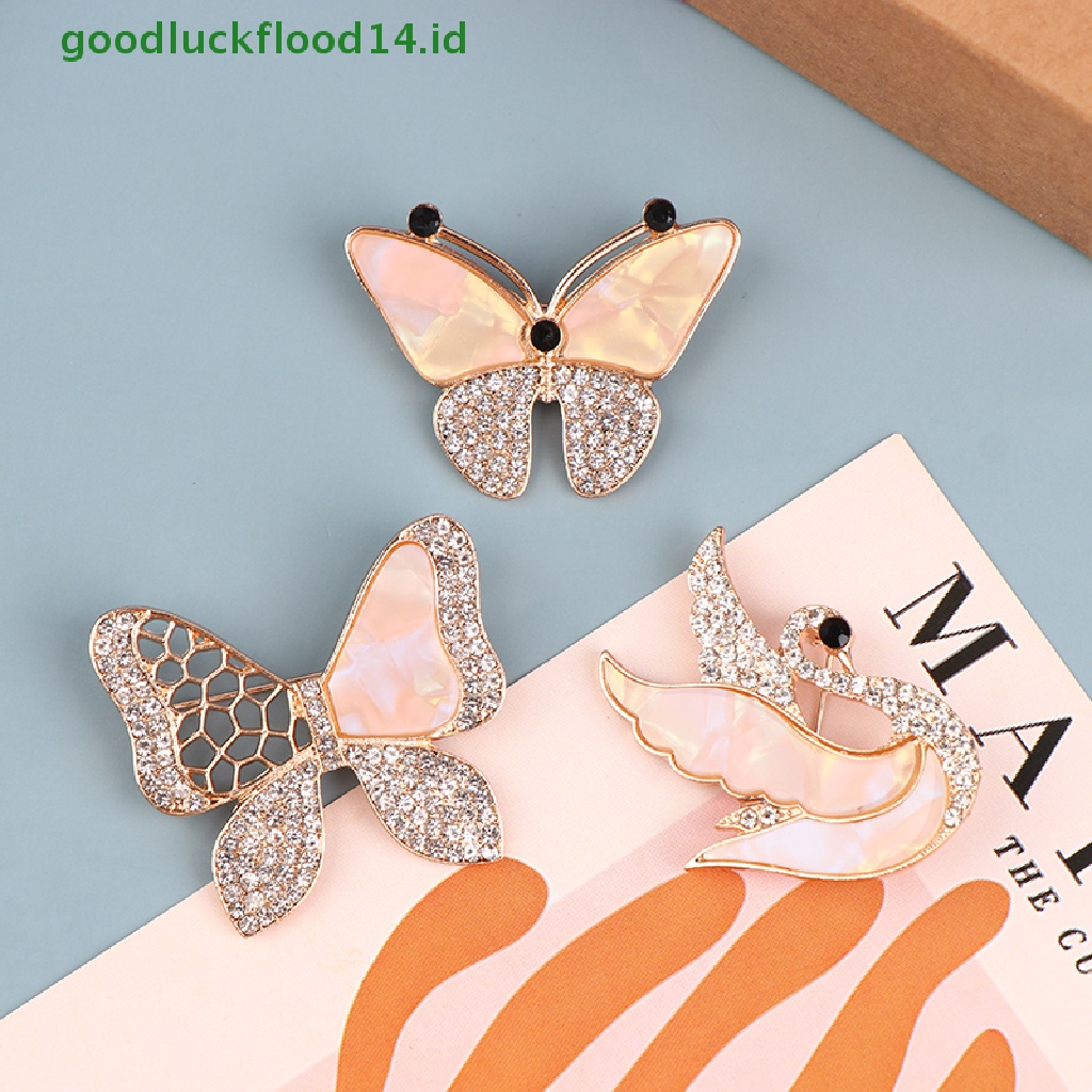 [GOOGFOUR] Berlian Imitasi Swan Butterfly Bros Untuk Wanita Berlian Imitasi Bros Fashion Pesta Pernikahan Perhiasan Aksesori Pin Brooch Hadiah [TOP]