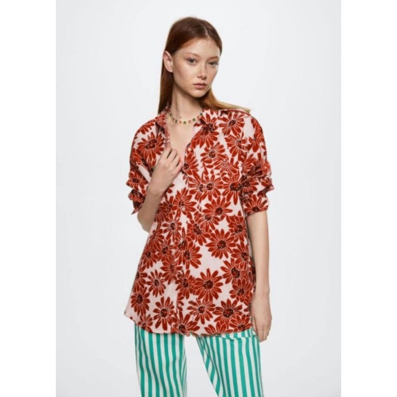 MN** printed cotton flora button shirt