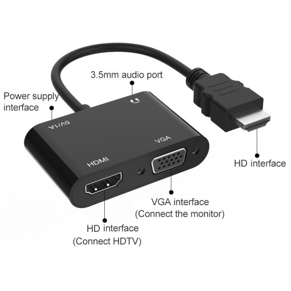 Splitter HDMI to HDMI VGA Full HD Audio Konverter HD to VGA