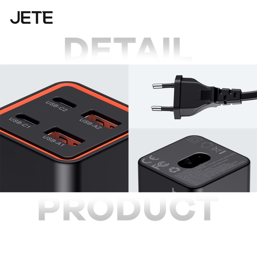 JETE E6 Adapter Fast Charger GaN 65W + 4 Port (Dual USB &amp; Dual TypeC)