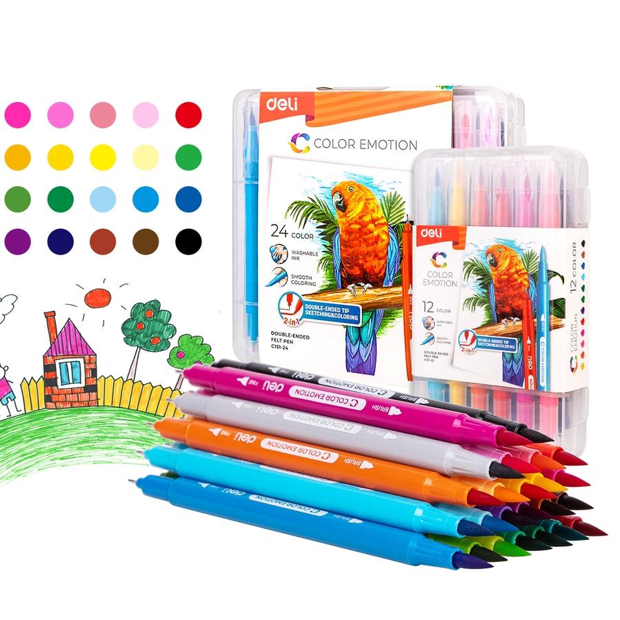 

Trendy Deli Felt Pen / Spidol Warna 2 Tip 12/24 Warna Kemasan Kotak EC151-12 EC151-24