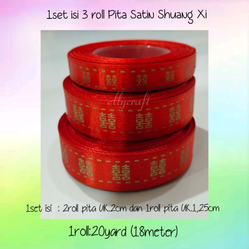 

1Set Pita Satin Shuang Xi/Pita Sangjit/Pita Kado/Pita Hampers/Pita Cny