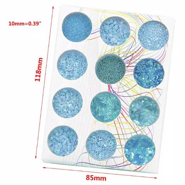 Glitter gliter sequin untuk nail art 1 box isi 12 pcs