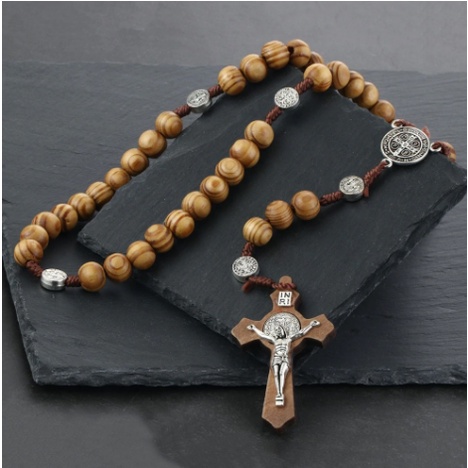 Kalung Salib Pria Kayu Rosario INRI / Kalung Rosario Salib Jesus High Quality - Men Cross Necklace /