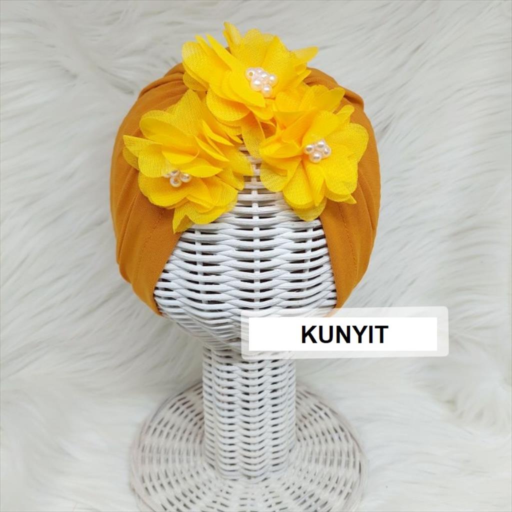 OTS 864A - Turban Topi Bayi Motif  Flower Frill Ciput Baby Penutup Kepala Anak Perempuan Bunga Lucu Imut